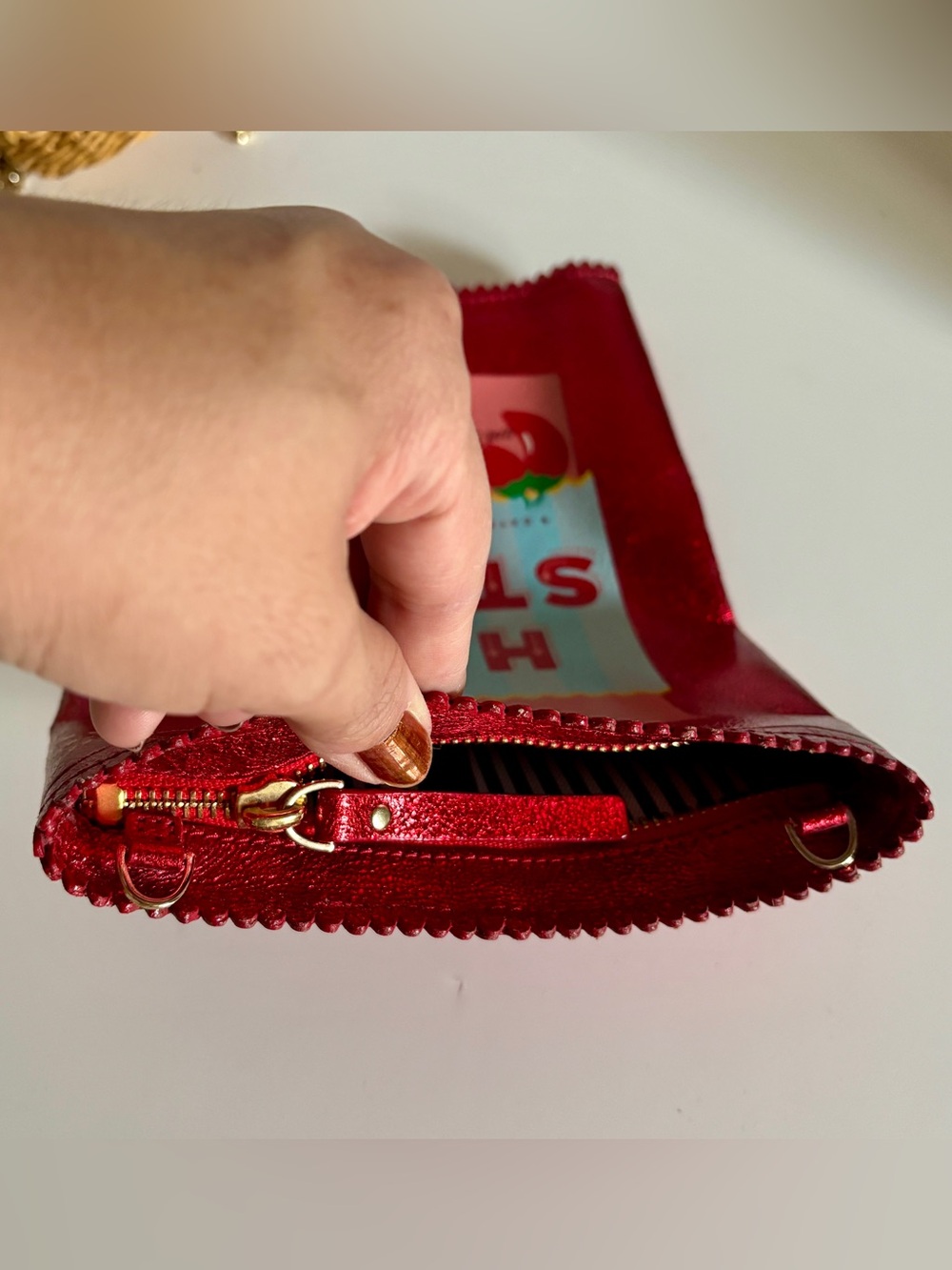 kate spade Metallic Red "Hot Stuff" Sauce Packet Graphic Zip Pouch - Picture 5 of 6